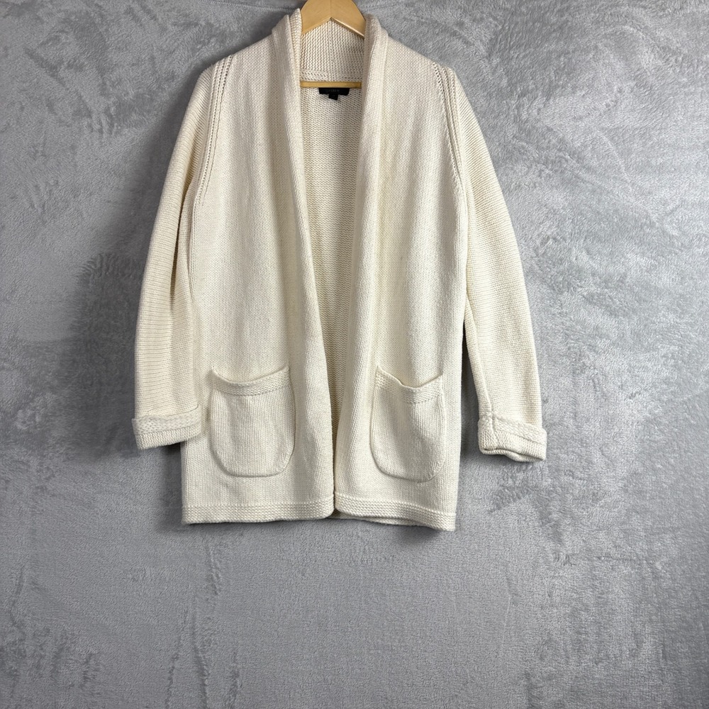 J.Crew Cardigan Shawl Merino Wool Sweater Collar Open Front XS Cream Cotton